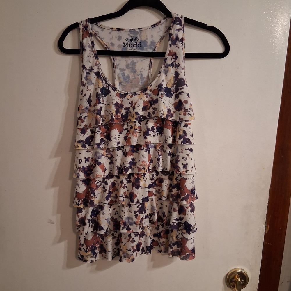 Vintage Y2K Boho Flutter Ruffle Fairy‎ Racerback Floral Tank Top Mudd L EUC